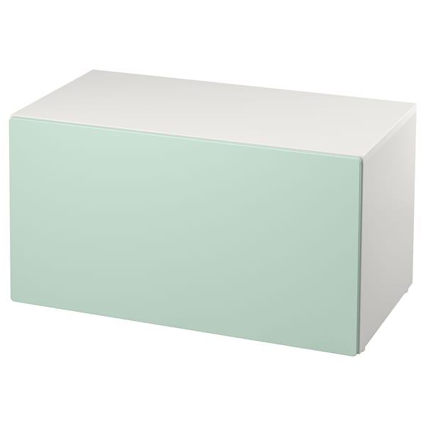 SMÅSTAD - Bench with toy box, white/light green,90x52x48 cm