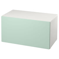 SMÅSTAD - Bench with toy storage, white/light green, 90x52x48 cm