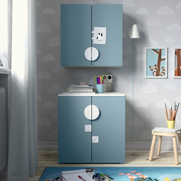 SMÅSTAD - SMÅSTAD Wall cabinet, white blue/with 1 shelf, 60x32x60 cm
