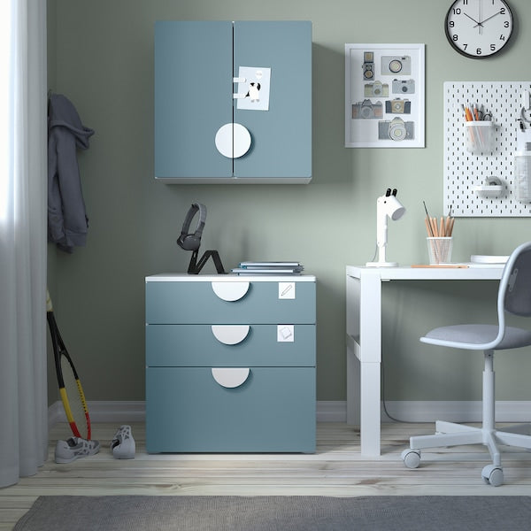 SMÅSTAD - Wall cabinet, white blue/with 1 shelf, 60x32x60 cm