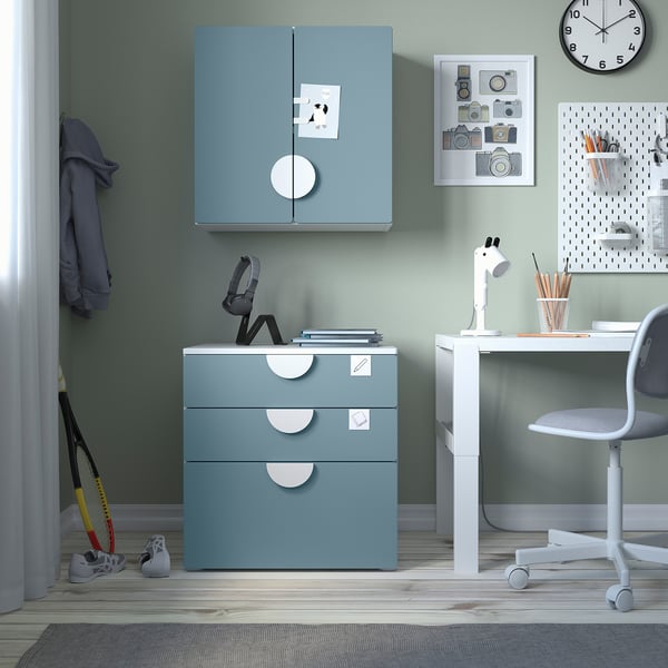 SMÅSTAD - SMÅSTAD Wall cabinet, white blue/with 1 shelf, 60x32x60 cm