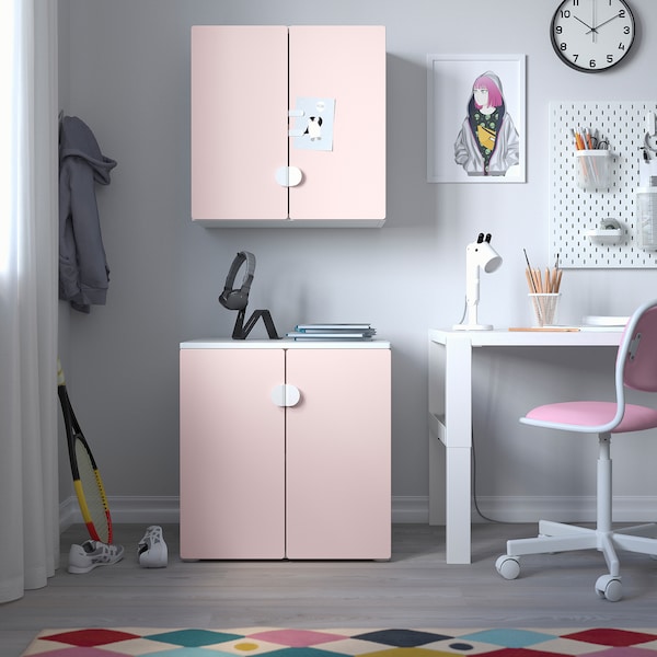 SMÅSTAD - Wall cabinet, white pale pink/with 1 shelf, 60x32x60 cm