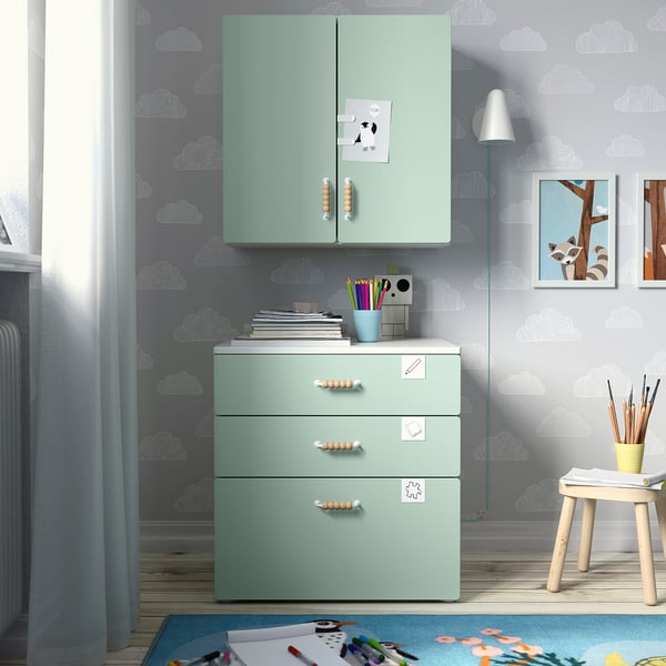 SMÅSTAD - SMÅSTAD Wall cabinet, white light green/with 1 shelf, 60x32x60 cm