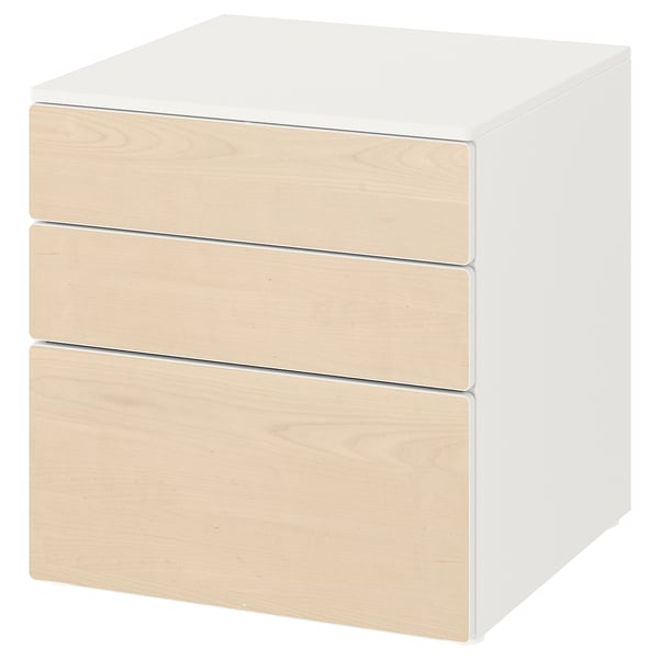 SMÅSTAD / PLATSA - SMÅSTAD / PLATSA Chest of 3 drawers, white/birch, 60x57x63 cm