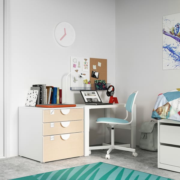 SMÅSTAD / PLATSA - SMÅSTAD / PLATSA Chest of 3 drawers, white/birch, 60x57x63 cm