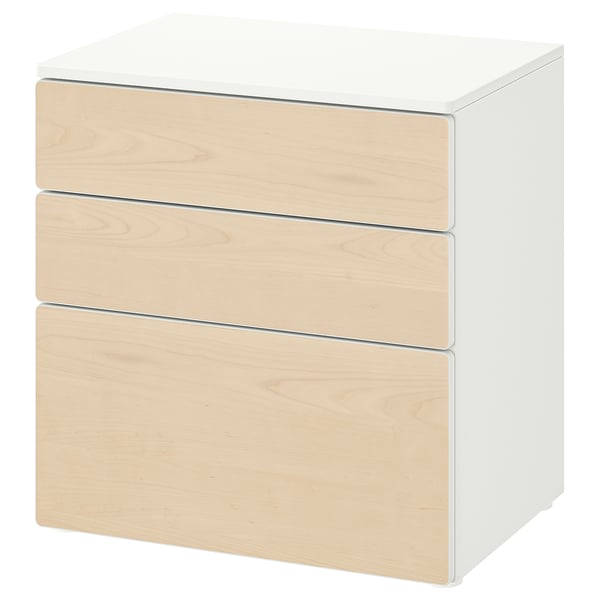 SMÅSTAD / PLATSA - SMÅSTAD / PLATSA Chest of 3 drawers, white/birch, 60x42x63 cm