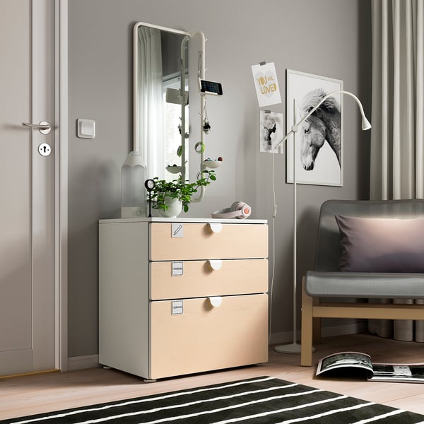 SMÅSTAD / PLATSA - SMÅSTAD / PLATSA Chest of 3 drawers, white/birch, 60x42x63 cm