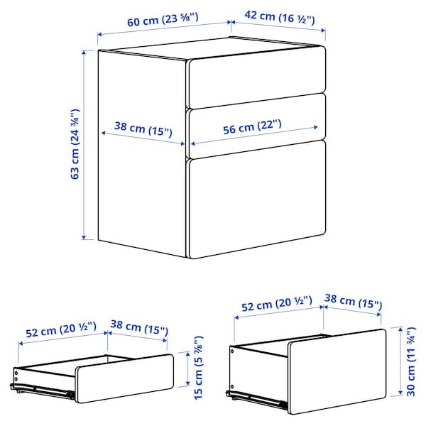 SMÅSTAD / PLATSA - Chest of 3 drawers, white/birch, 60x42x63 cm