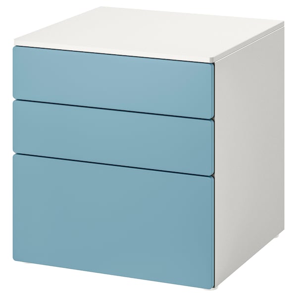 SMÅSTAD / PLATSA - Chest of 3 drawers, white/blue, 60x57x63 cm