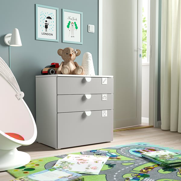 SMÅSTAD / PLATSA - Chest of 3 drawers, white/grey, 60x42x63 cm