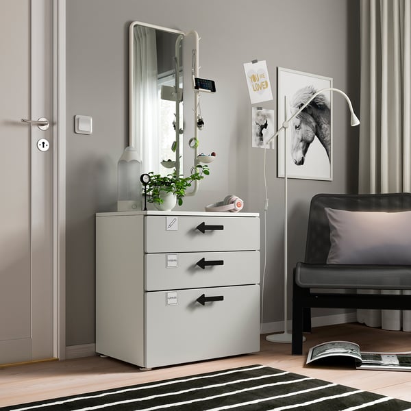 SMÅSTAD / PLATSA - Chest of 3 drawers, white/grey, 60x42x63 cm