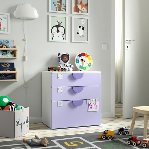 SMÅSTAD / PLATSA - Chest of 3 drawers, white/lilac, 60x42x63 cm