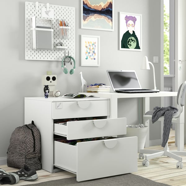 SMÅSTAD / PLATSA chest of 3 drawers, white/lilac, 60x57x63 cm