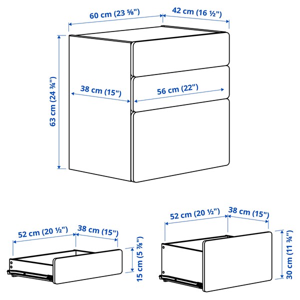 SMÅSTAD / PLATSA - Chest of 3 drawers, white/pale pink, 60x42x63 cm