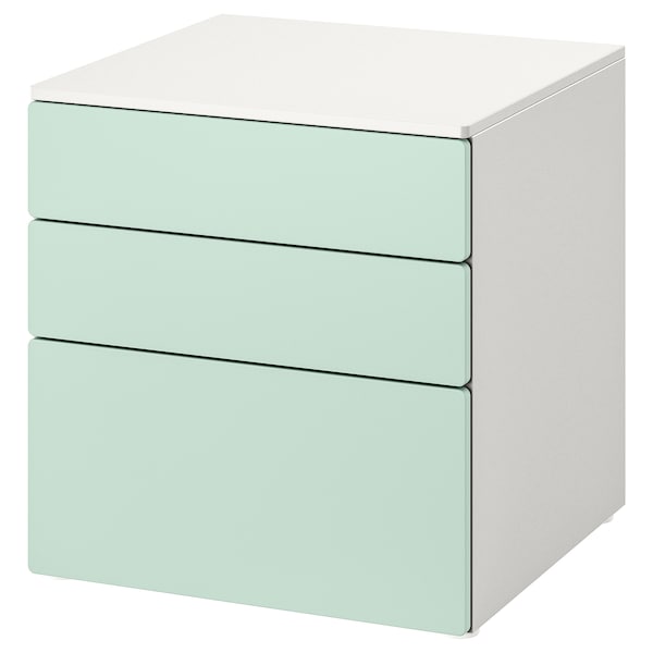 SMÅSTAD / PLATSA - Chest of 3 drawers, white/light green, 60x57x63 cm