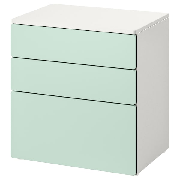 SMÅSTAD / PLATSA - Chest of 3 drawers, white/light green, 60x42x63 cm