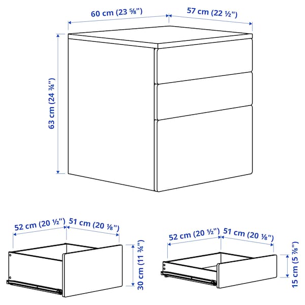 SMÅSTAD / PLATSA - Chest of 3 drawers, 60x57x63 cm
