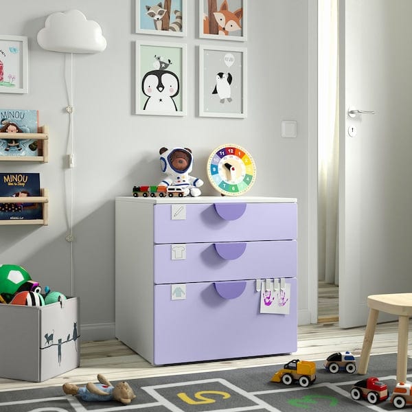 Ikea SMÅSTAD / PLATSA - Chest of 3 drawers, white/lilac, 60x57x63 cm