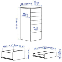 SMÅSTAD / PLATSA - Chest of 6 drawers, white birch/red, 60x57x123 cm