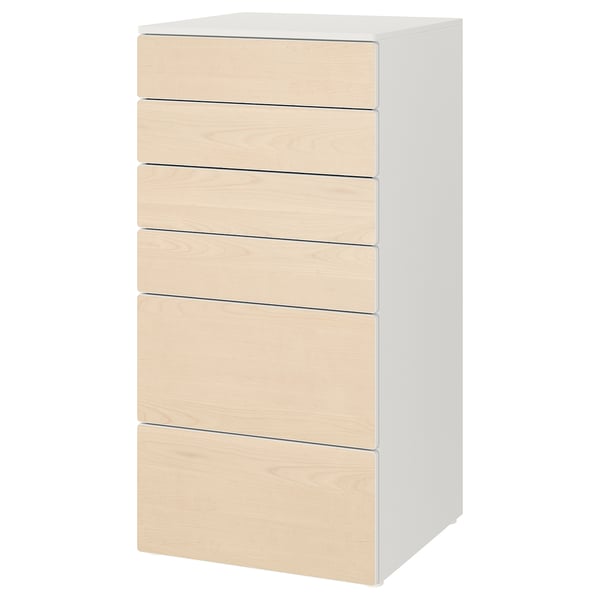 SMÅSTAD / PLATSA - SMÅSTAD / PLATSA Chest of 6 drawers, white/birch, 60x57x123 cm