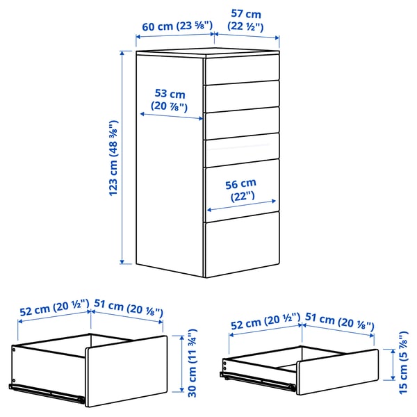 SMÅSTAD / PLATSA - SMÅSTAD / PLATSA Chest of 6 drawers, white/birch, 60x57x123 cm