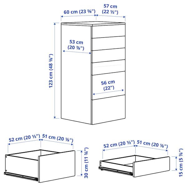 Ikea SMÅSTAD / PLATSA - Chest of 6 drawers, white/white, 60x57x123 cm