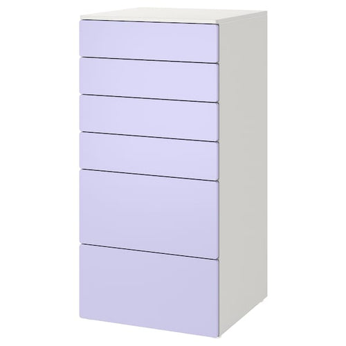 SMÅSTAD / PLATSA chest of 6 drawers, white/lilac, 60x57x123 cm
