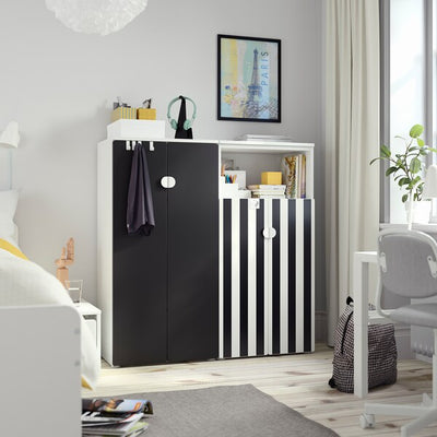 SMÅSTAD / PLATSA - Combinazione di mobili, bianco a righe/nero/bianco antracite,120x42x123 cm