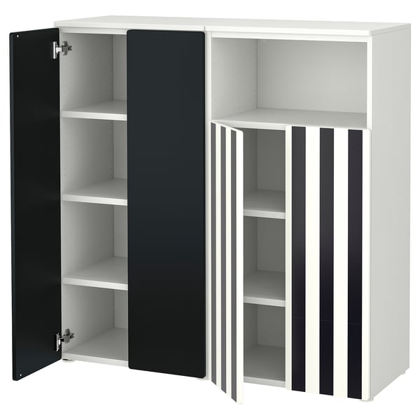 SMÅSTAD / PLATSA storage combination, white stripe/black/white anthracite, 120x42x123 cm