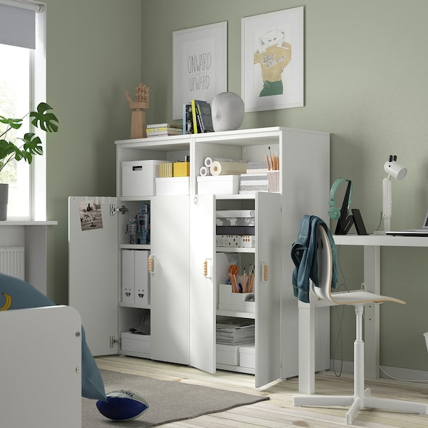 SMÅSTAD / PLATSA - Storage combination, white/birch with 6 shelves, 120x42x123 cm