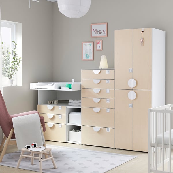 SMÅSTAD / PLATSA - SMÅSTAD / PLATSA Storage combination, white birch/with changing table, 210x79x181 cm