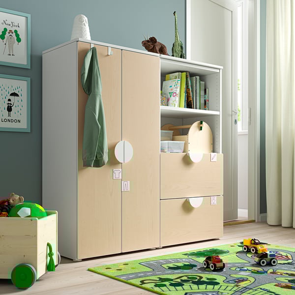 SMÅSTAD / PLATSA - SMÅSTAD / PLATSA Storage combination, white/birch, 120x42x123 cm