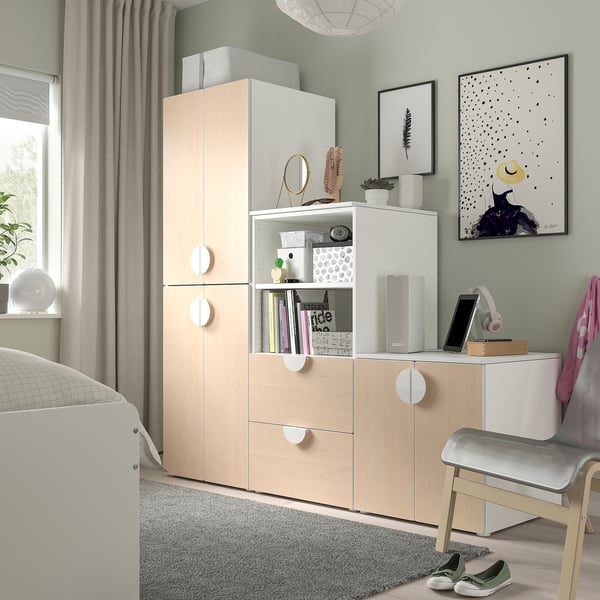 SMÅSTAD / PLATSA storage combination, white/birch, 180x57x181 cm