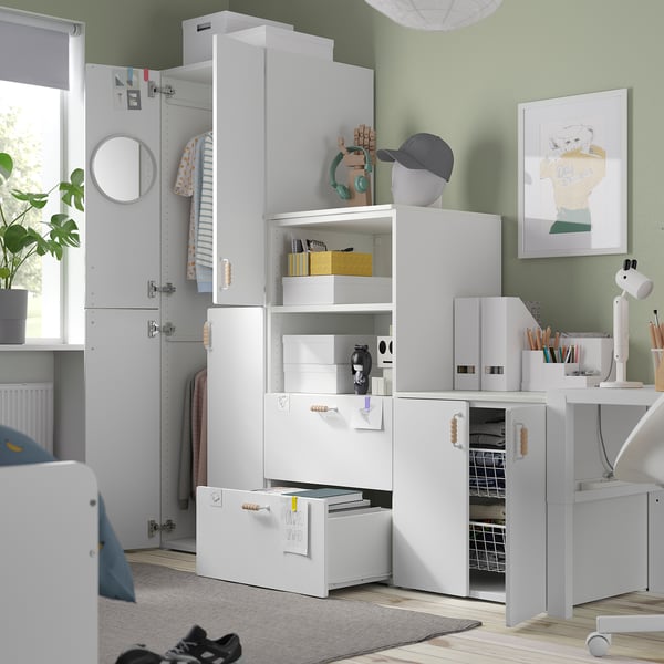 SMÅSTAD / PLATSA storage combination, white/birch, 180x57x181 cm