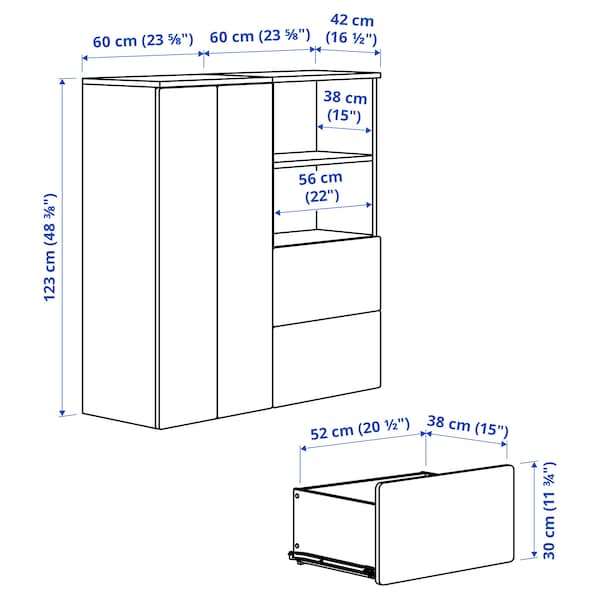 SMÅSTAD / PLATSA - Storage combination, white/birch, 120x42x123 cm