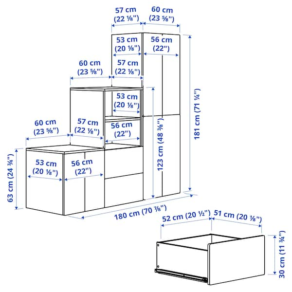 Ikea SMÅSTAD / PLATSA - Storage combination, white/birch, 180x57x181 cm