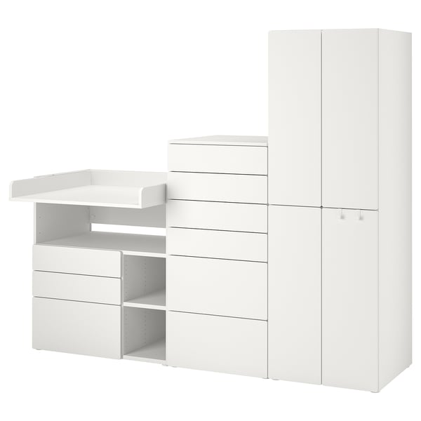 SMÅSTAD / PLATSA storage combination, white white/with changing table, 210x79x181 cm