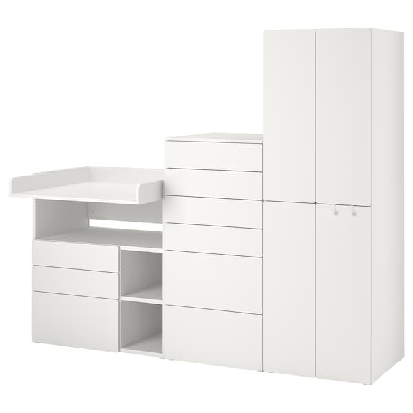 SMÅSTAD / PLATSA - Storage combination, white white/with changing table, 210x79x181 cm