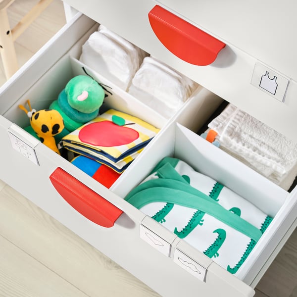 SMÅSTAD / PLATSA storage combination, white white/with changing table, 210x79x181 cm