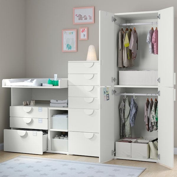 Ikea SMÅSTAD / PLATSA - Storage combination, white white/with changing table, 210x79x181 cm