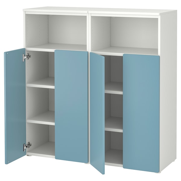 SMÅSTAD / PLATSA - Storage combination, white/blue with 6 shelves, 120x42x123 cm