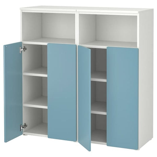 Ikea SMÅSTAD / PLATSA - Storage combination, white/blue with 6 shelves, 120x42x123 cm