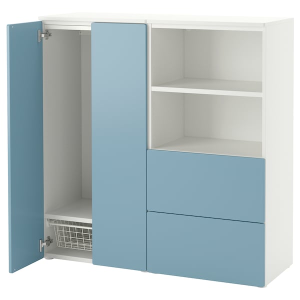 SMÅSTAD / PLATSA - Storage combination, white/blue, 120x42x123 cm