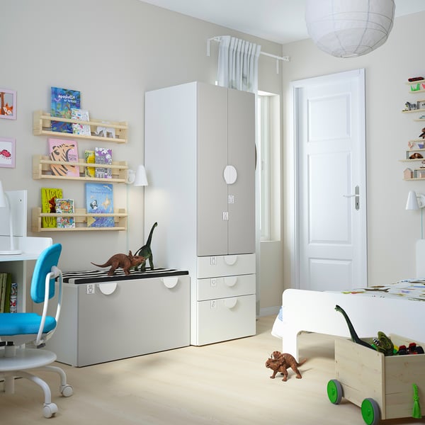 SMÅSTAD / PLATSA - SMÅSTAD / PLATSA Storage combination, white grey/with bench, 150x57x181 cm