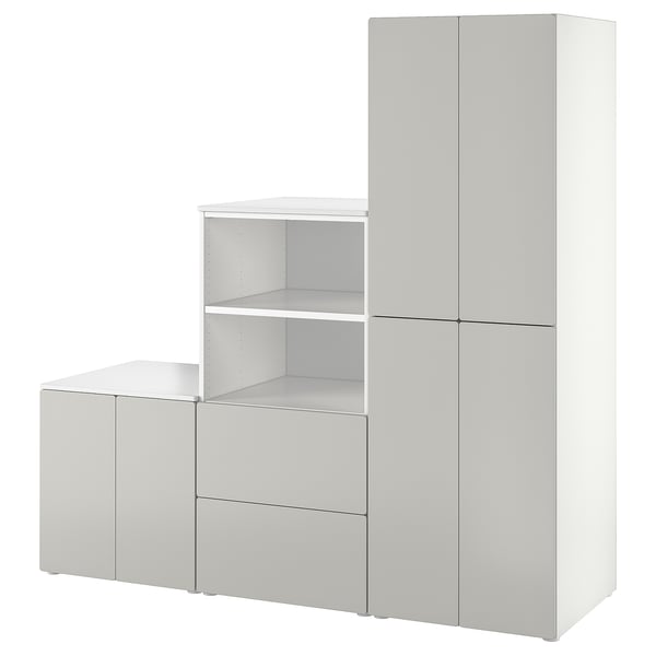 SMÅSTAD / PLATSA storage combination, white/grey, 180x57x181 cm