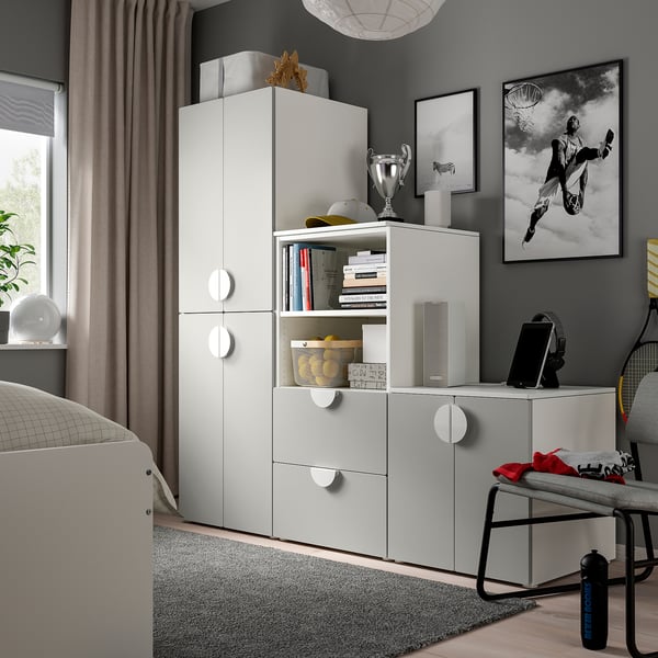 SMÅSTAD / PLATSA - Storage combination, white/grey, 180x57x181 cm
