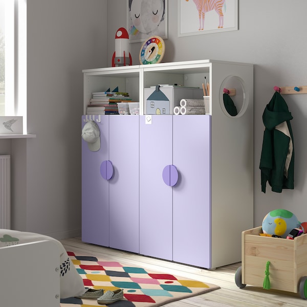 SMÅSTAD / PLATSA - Storage combination, white/lilac with 6 shelves, 120x42x123 cm