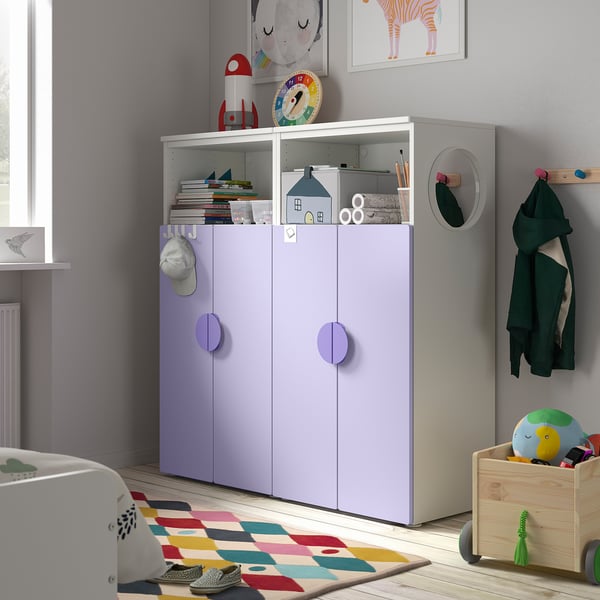 SMÅSTAD / PLATSA storage combination, white/lilac with 6 shelves, 120x42x123 cm