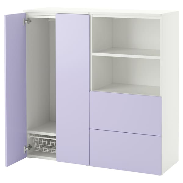SMÅSTAD / PLATSA - Storage combination, white/lilac, 120x42x123 cm