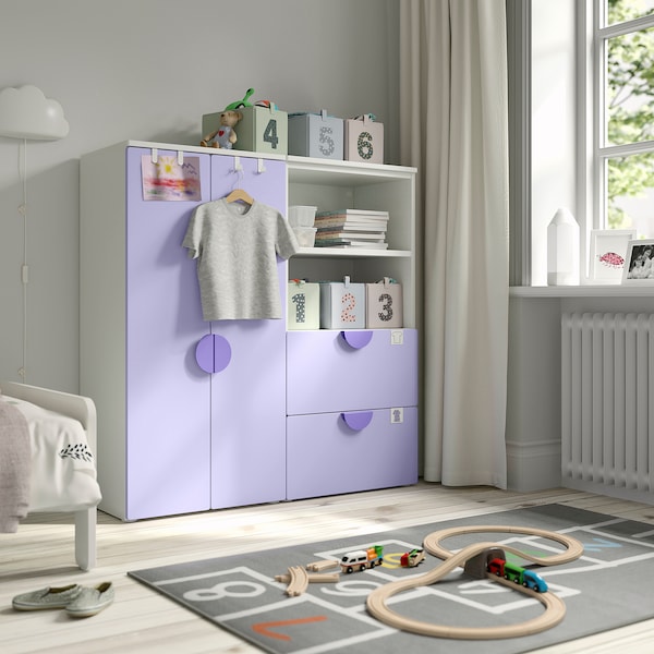 SMÅSTAD / PLATSA - Furniture combination, white/lilac,120x42x123 cm